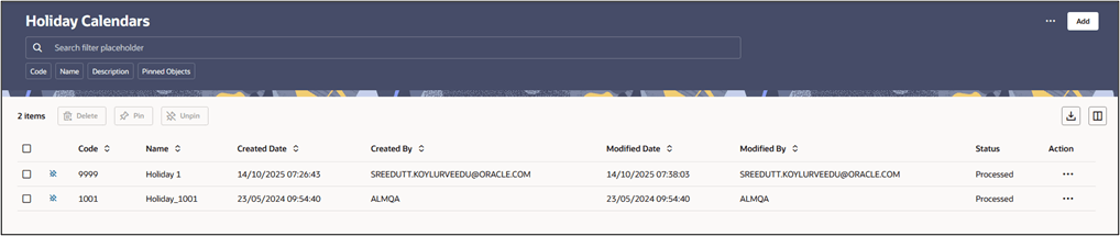 Holiday Calendar Summary Holiday Calendar Summary