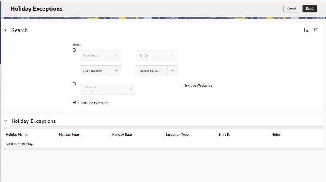 Holiday Exceptions Page Holiday Exceptions Page