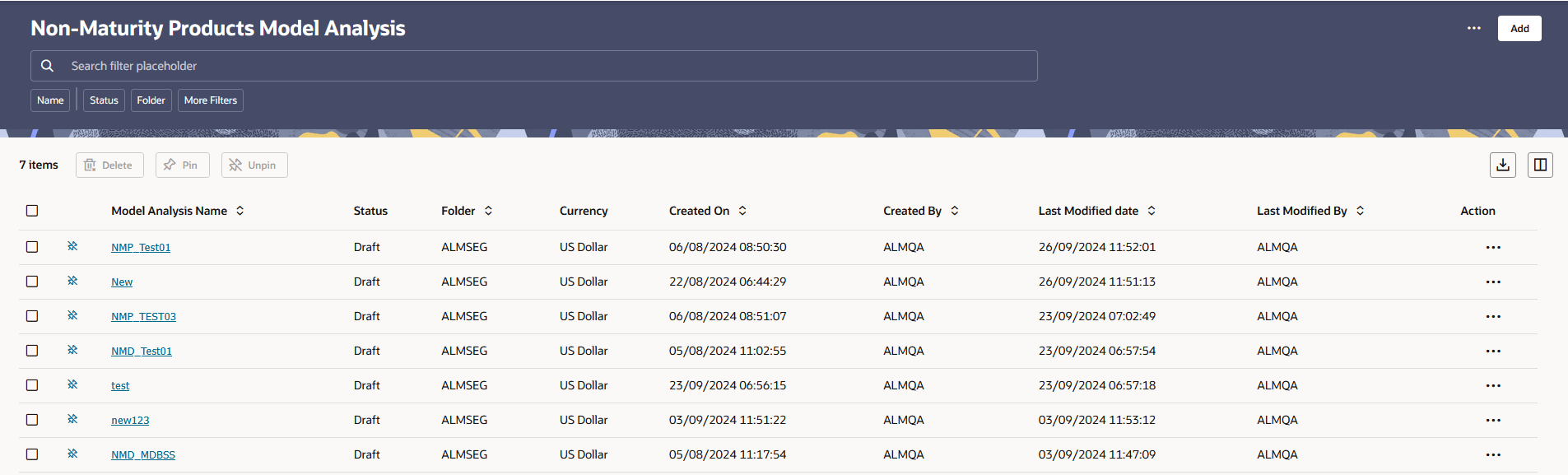 Non-Maturity Products Model Analysis Summary Page Non-Maturity Products Model Analysis Summary Page