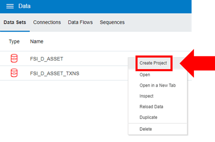 The Data Set Options part of the screen allows you to see the various options available to you on right-click on Data Serts.