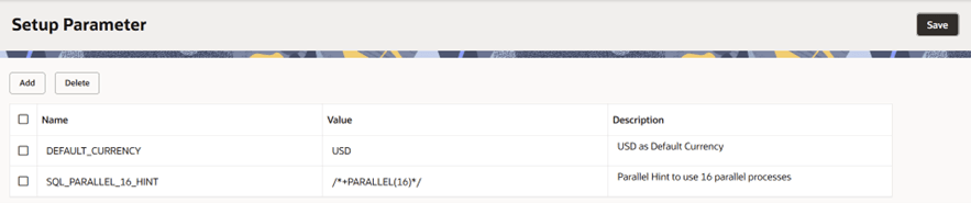 Setup Parameter