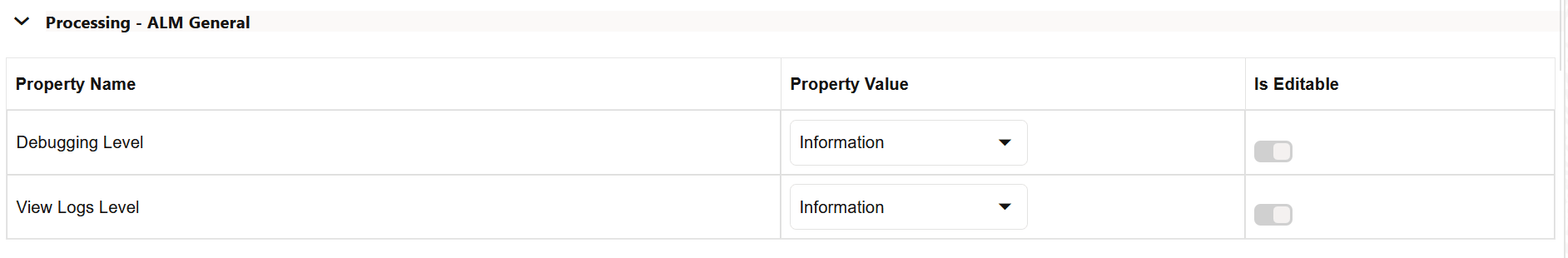 Processing-ALM General section of Application Preference
