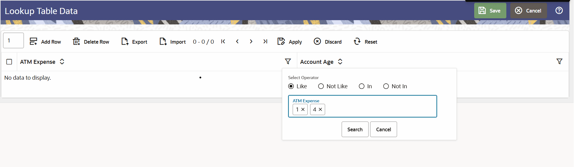 Lookup Table Data