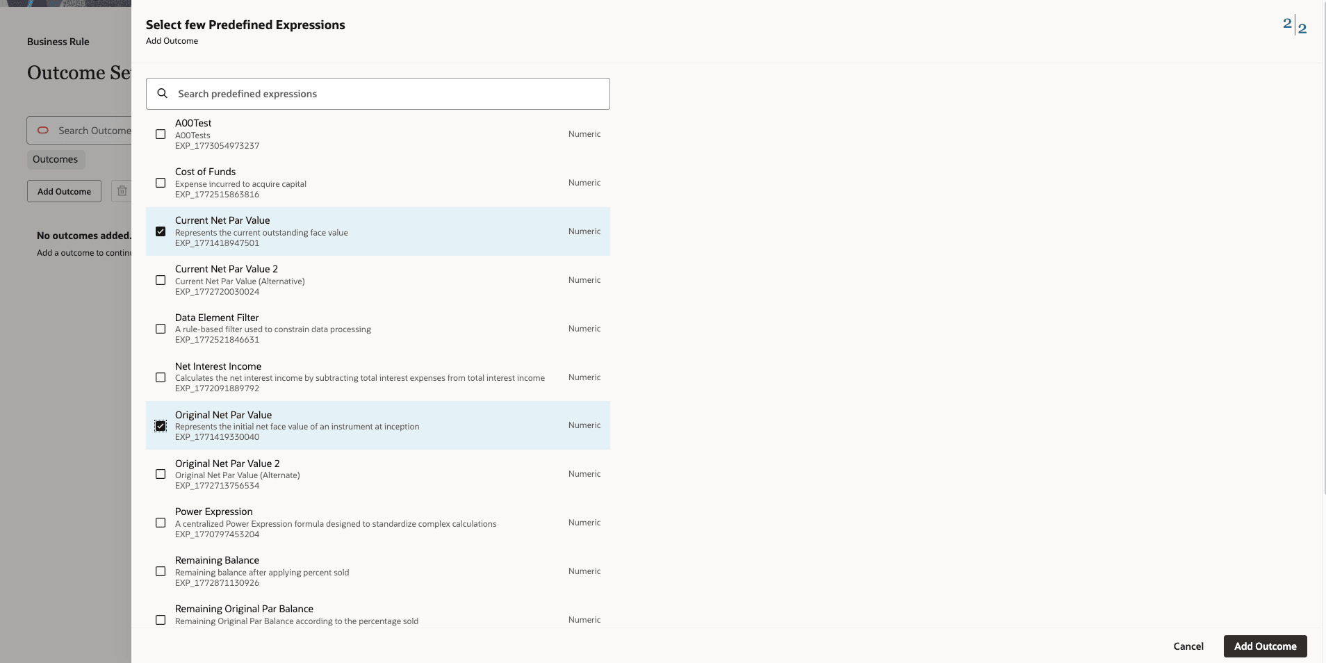 Predefined Expression List