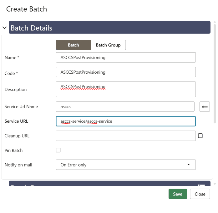 Create Batch Window