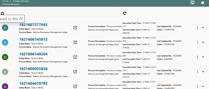 Balance Revaluation Management Ledger Process – Process Monitor Page – Select Job ID