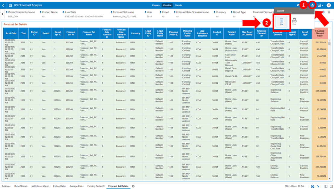 This screenshot describes the procedure to download the Forecast Set Details to a CSV file.