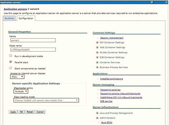 On the Application servers window, click the required Application Server link as shown in this image for server1.