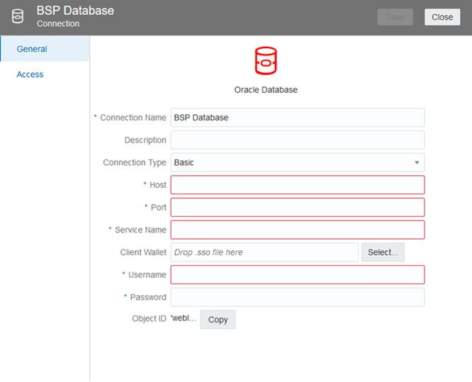 This screen allows you to define various values for connecting to the BSP Database.