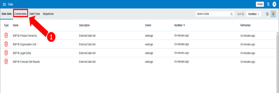 The Connections Tab displays the available connections.