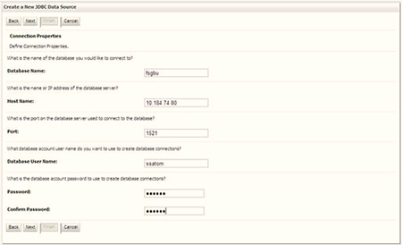 Enter the required details such as the Database Name, Host Name, Port, Oracle User Name, Password, and Confirm Password.