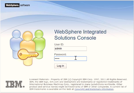 Open the administrator console, the Integrated Solutions Console Login window is displayed.