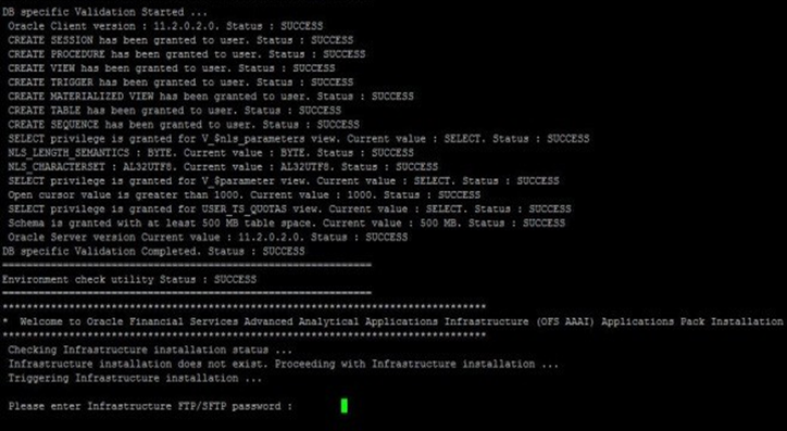 This illustration shows OFSAA Processing Tier FTP/SFTP password prompt during the installation.