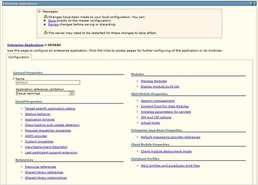 This illustration displays the OFS AAI Configuration, after selecting the Work Manager ('wm/WorkManager') click OK and Save.