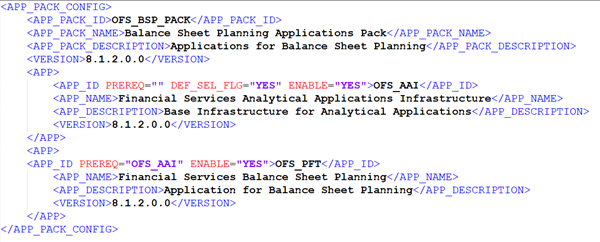 This illustration shows a sample of the OFS_BSP_Pack.xml file.