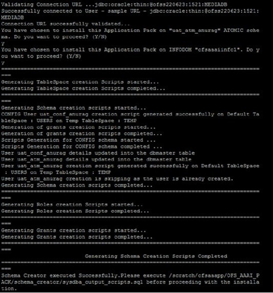 This illustration shows triggering of the schema creation utility to install subsequent applications packs.