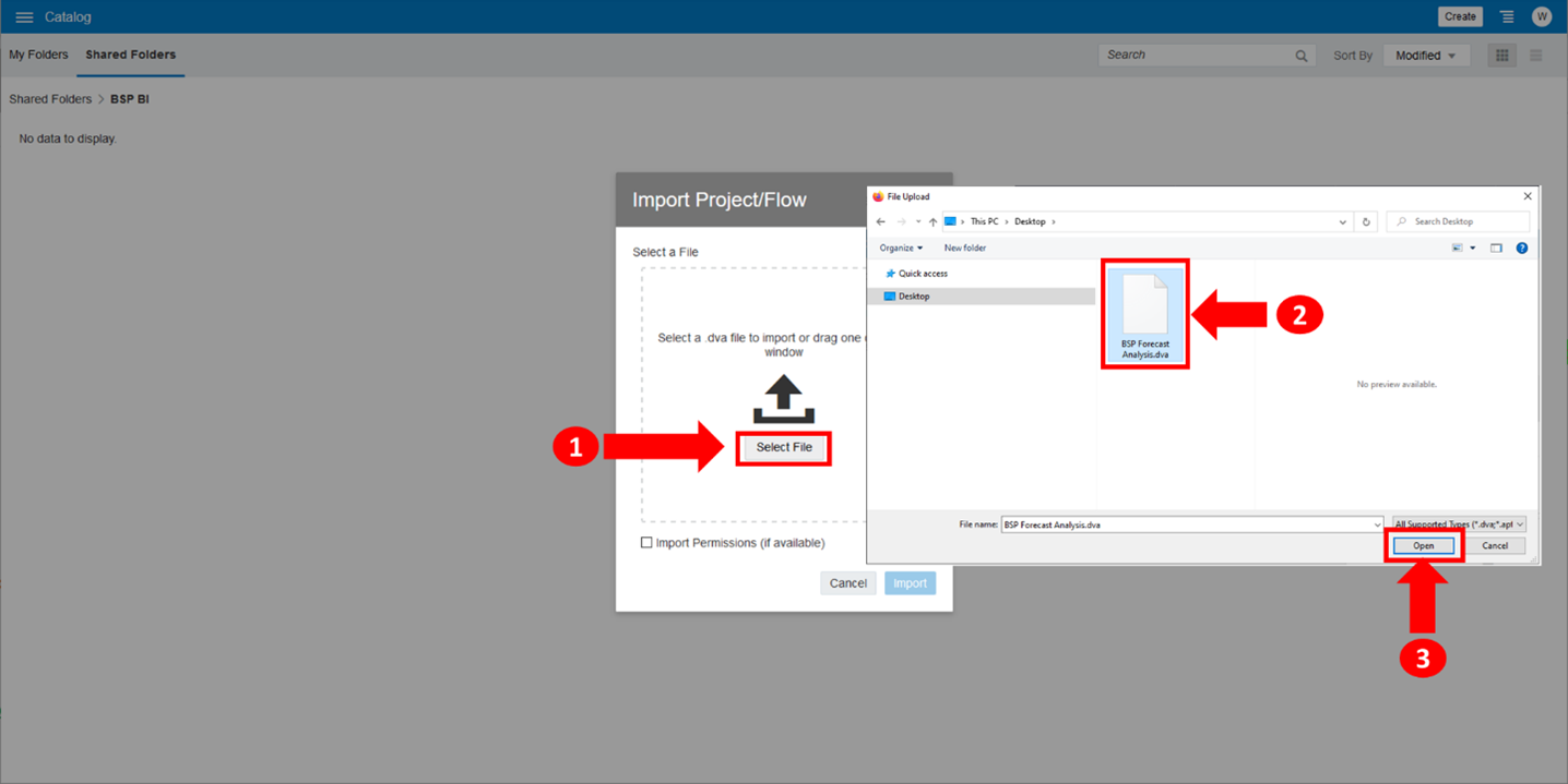 This illustration depicts the procedure to select the DVA Project File.