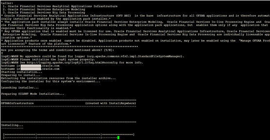 This illustration shows installation of the OFSAAI Application Pack in the SILENT mode.