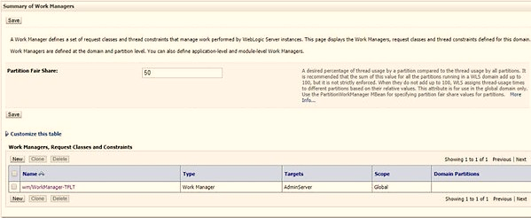 This illustration displays the WorkManager second screen. Enter the Partition Fair Share and click Save.