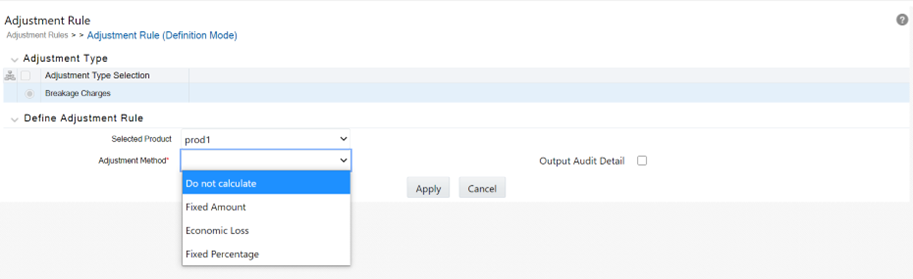 The Adjustment Rule Details screen allows you to select the required Adjustment Method for the Adjustment Rule that is being created.