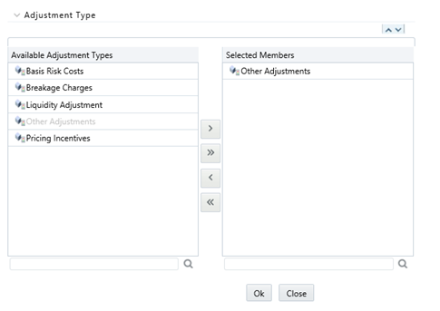 This screen allows you to select the Adjustment Type from the Adjustment Type Selection section.