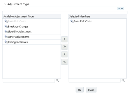 This screen allows you to select the Adjustment Type from the Adjustment Type Selection section.