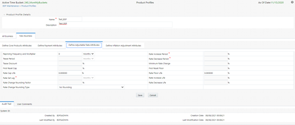This screen allows you to add the Adjustable Rate Attributes to the Product Profile. This screen allows you to add the Adjustable Rate Attributes to the Product Profile.