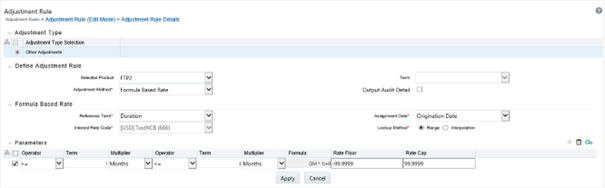 This part of the Adjustment Rule Details screen allows you to define the Term-Point, Coefficient, and Rate Spread.