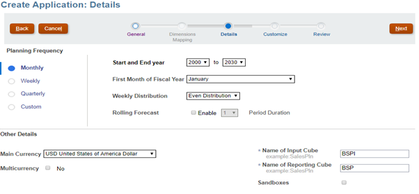 This screen allows you to define the other details for creating a new application.