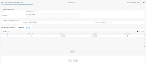 This screen allows you to define the parameters for creating a new Maturity Mix Rule.