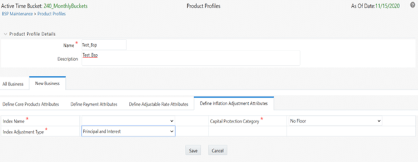 This screen allows you to add the Inflation Adjustment Attributes to the Product Profile.