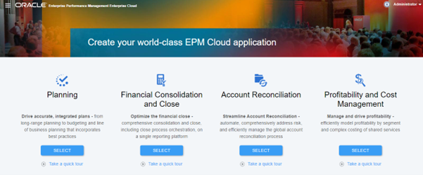 This is the Enterprise Planning and Budgeting Cloud Service Landing Page.