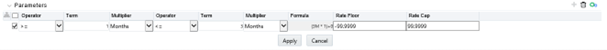 This part of the screen displays the defined information. The resulting formula for the adjustment rate: (Term Point Rate * Coefficient) + Spread.
