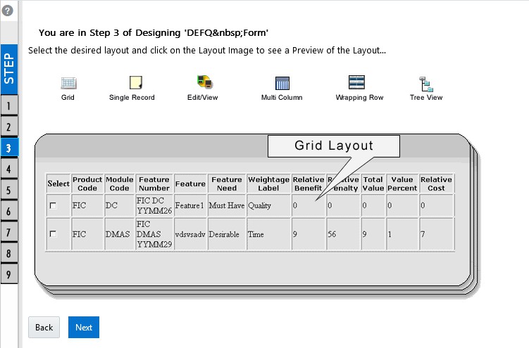DEFQ – Layout Window (Step 3 of Designing Form)