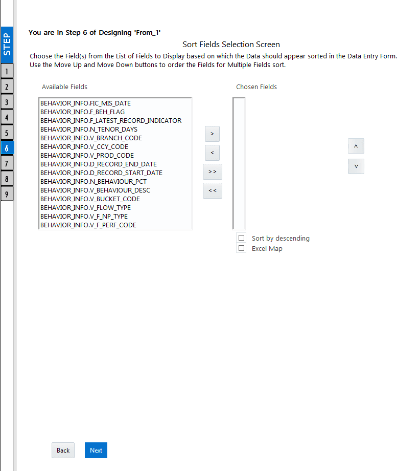 DEFQ – Sort Fields Selection Window (Step 6 of Designing Form)