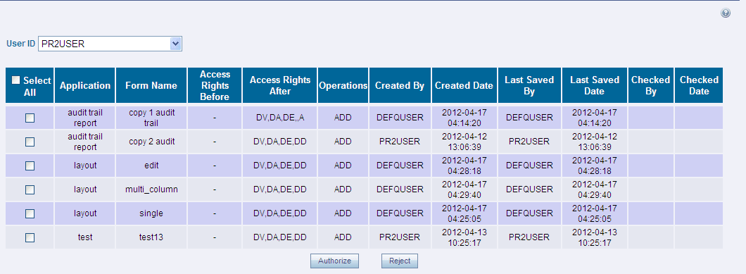 Forms Authorization Window