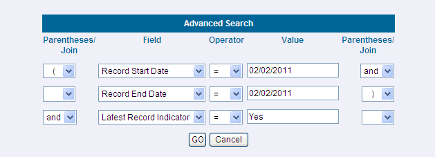 Advanced Search Window