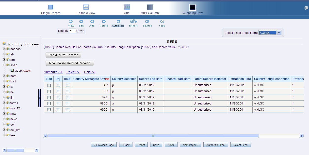DEFQ - Data Entry Authorization Window