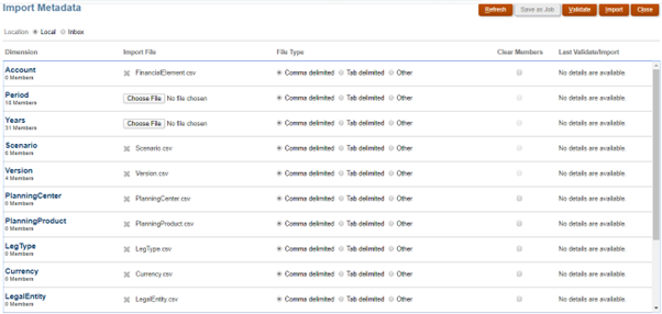 This screen allows you to import the metadata.