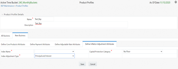 This screen allows you to add the Inflation Adjustment Attributes to the Product Profile.