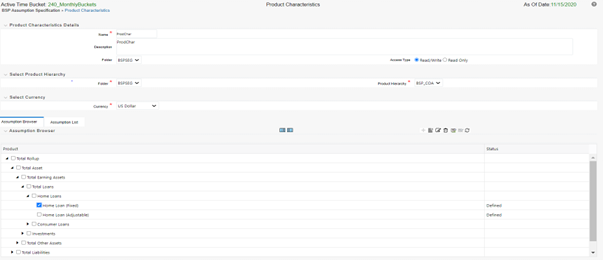 This page allows you to define the Product Characteristics.
