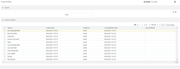 The Product Profile Summary screen displays a list of existing Product Profiles. This screen allows you to add a new Product Profile or modify or delete an existing Product Profile.
