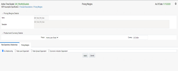 This screen displays the fields where you can select the Rate Dependency Option.