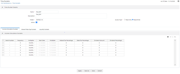 This page displays the existing Time Buckets and allows you create a new Time Bucket or modify or delete the existing Time Buckets.