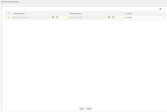 This window allows you to add a new business product to the planning center. You can add one product at a time.