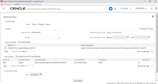 The Batch Execution window allows you to execute the batch.
