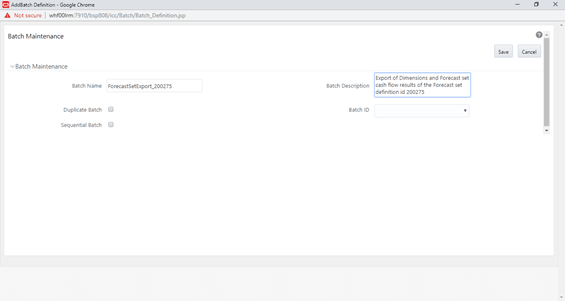 The Batch Maintenance window allows you to edit the description of the selected batch, duplicate the batch, and execute it in a sequence by selecting the check boxes.