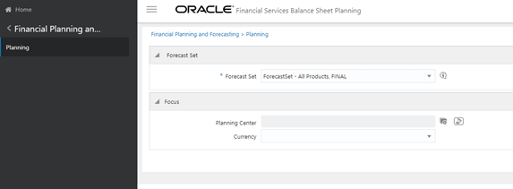 This is the Planning User's view of the Planning screen. Planning Users have access to only Planning on the LHS menu.