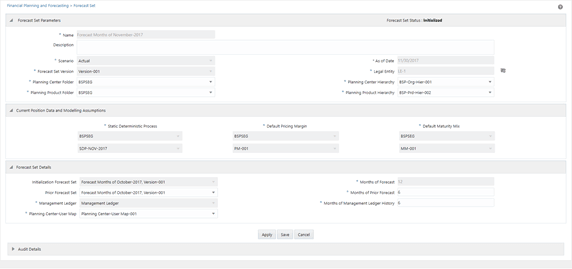 The Forecast window allows you to define a new forecast set.