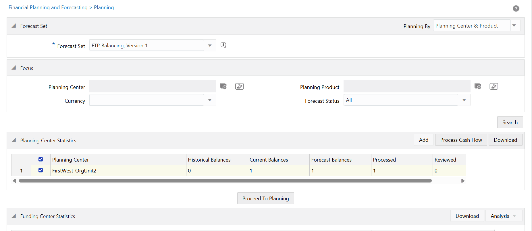Funding Center in Forecast Set Definition